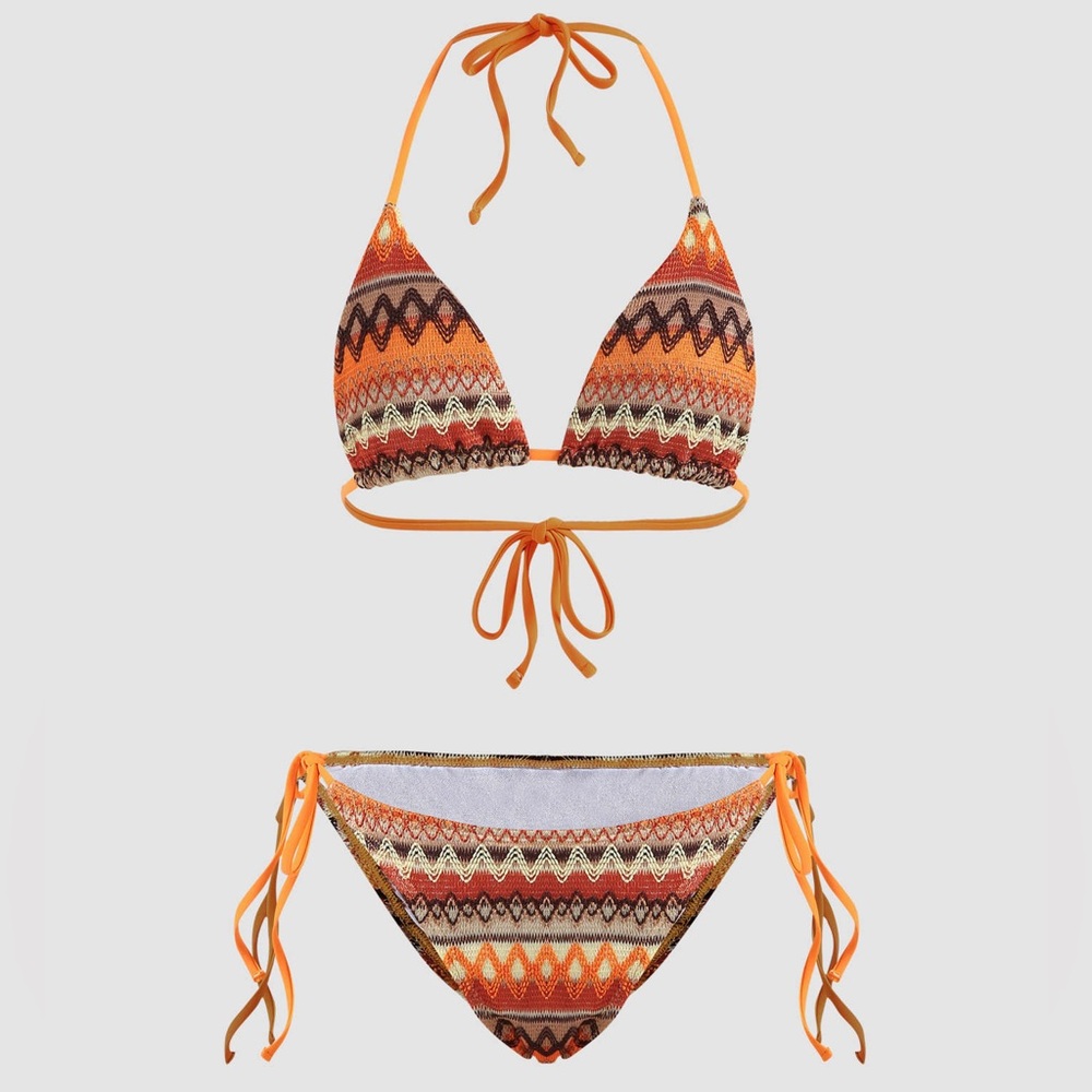 Cider Orange and Brown Zigzag Bikini Set